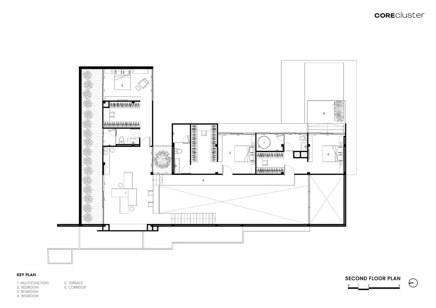 CORE Cluster设计的Lucent House二层平面图 泰国帕南地区CORE Cluster设计的Lucent House二层建筑平面图