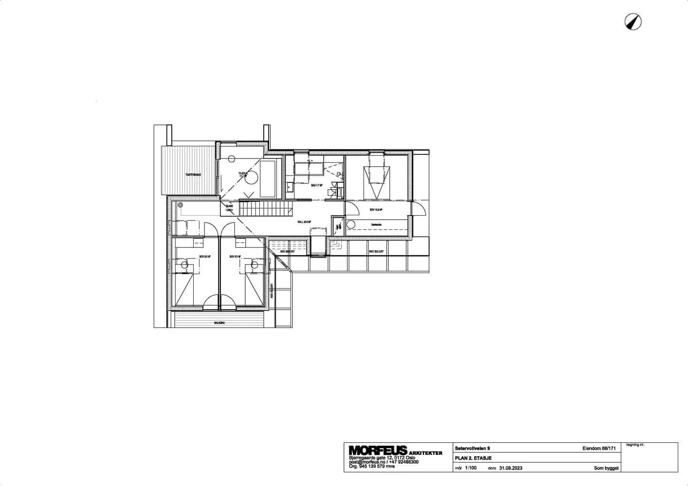 Solem Forest House Second Floor Plan – MORFEUS arkitekter Solem Forest House by MORFEUS arkitekter second floor plan with bedrooms, hall and terrace