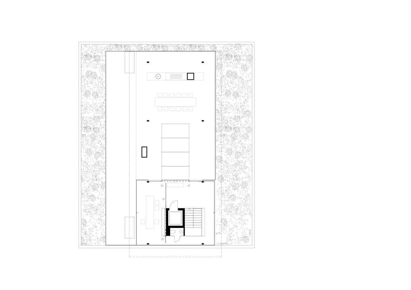 Geschossplan des Obergeschosses der Villa Vista von Znameni Ctyr Architekti Architektonischer Geschossplan des Obergeschosses der Villa Vista von Znameni Ctyr Architekti in Prag