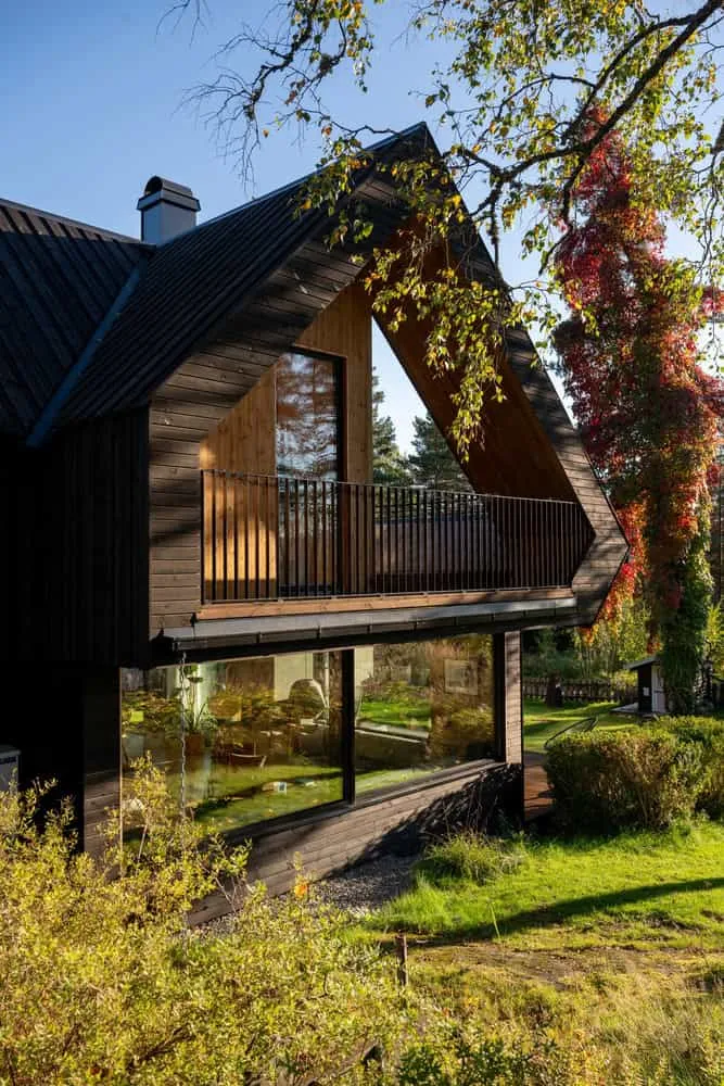 Solem Forest House Gable Exterior Sunny – MORFEUS arkitekter Solem Forest House by MORFEUS arkitekter, sunny exterior gable with large windows