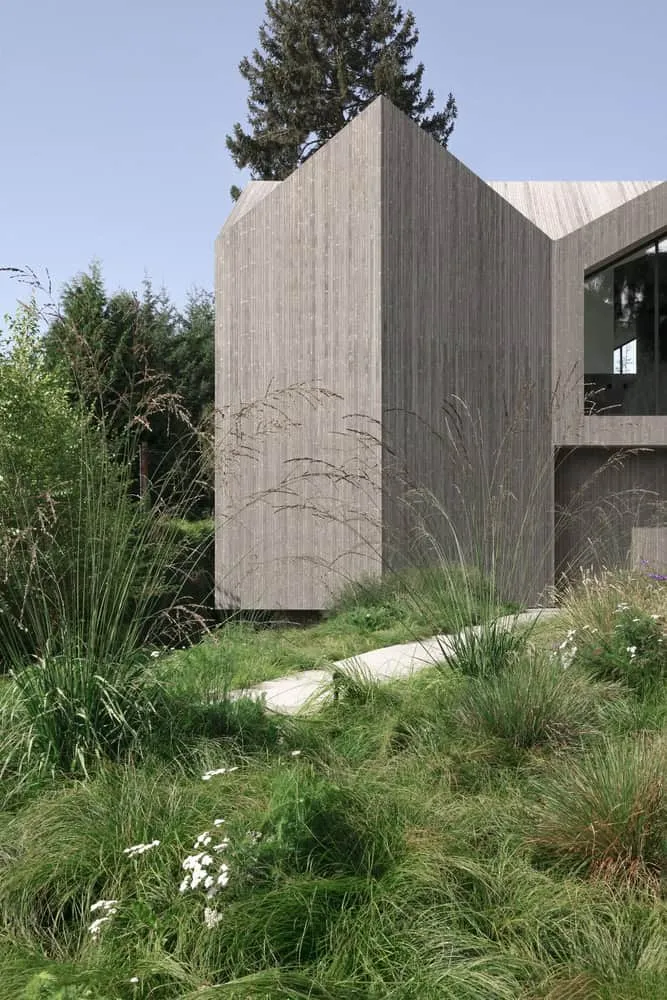 Re-folded House Corner Volume Meadow by McLeod Bovell Modern Houses Re-folded House by McLeod Bovell Modern Houses, corner volume above meadow path, Vancouver