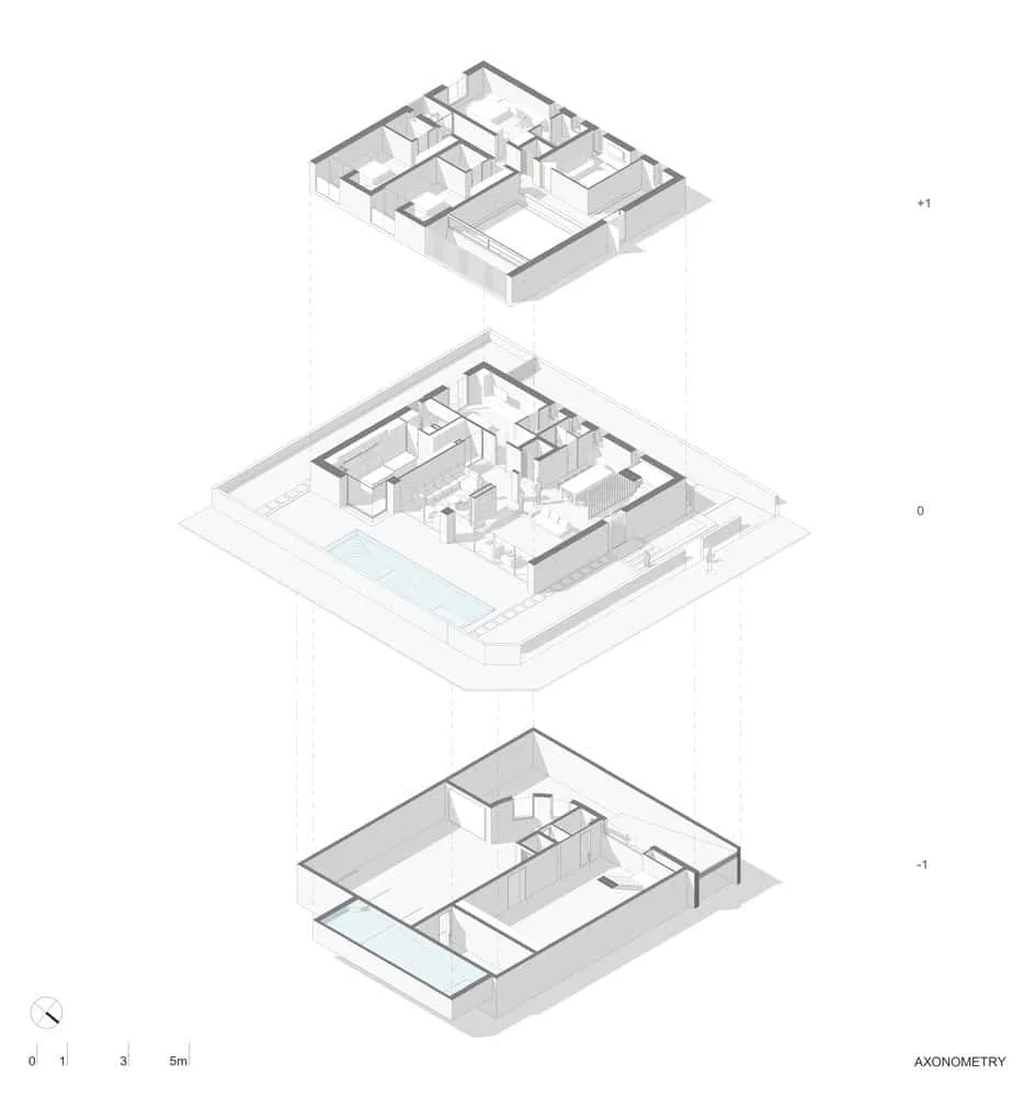 Axonometrisches Diagramm von Villa H von ARK Architecture Axonometrisches Diagramm von Villa H von ARK Architecture, Tunesien
