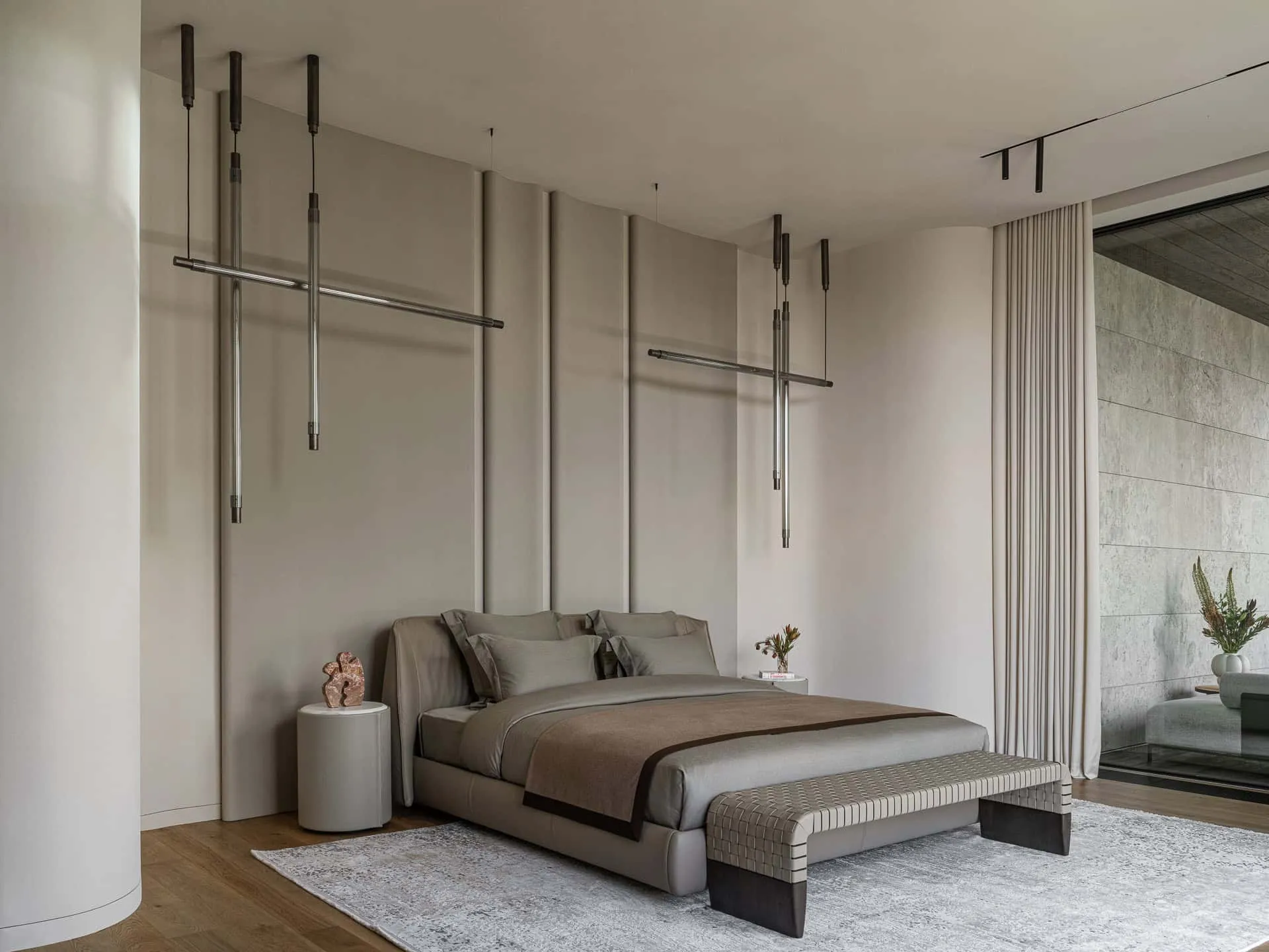 Hauptschlafzimmer der Bright Villa Kyoto – Wandschmuck von Ekaterina Yakovenko Bright Villa Kyoto von Ekaterina Yakovenko – Wandschmuck im Hauptschlafzimmer, Russland