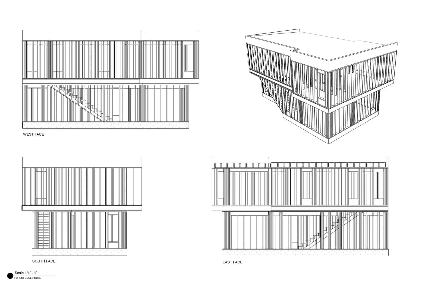 Forest Edge House Structural Elevations by Marc Thorpe Design Strukturelle Ansichten und 3D-Planung des Forest Edge House von Marc Thorpe Design in New York