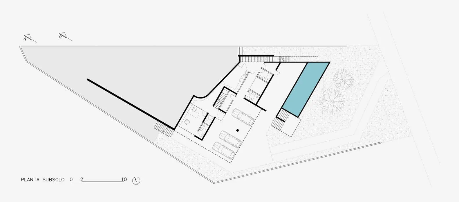 Grundriss des Kellers der Kûara House von Obra Arquitetos Grundriss des Kellers der Kûara House von Obra Arquitetos in São José dos Campos, Brasilien