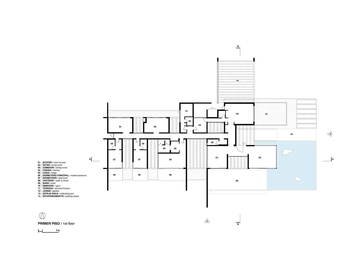 Erster Stockplan von House La Primavera von Nicolas Vicente House La Primavera von Nicolas Vicente – Erststockplan, Chile