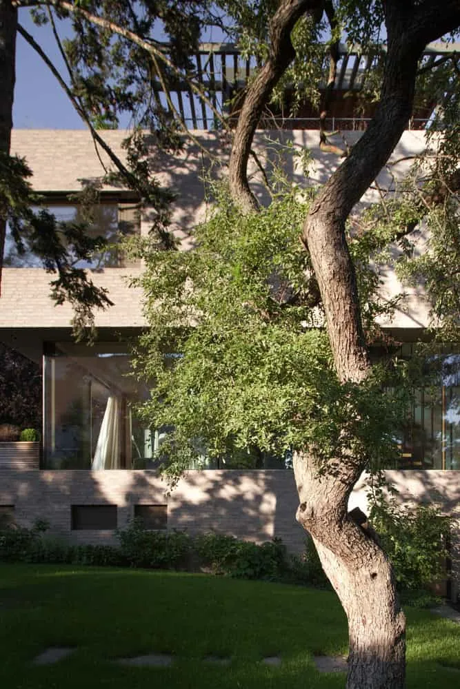 Garten, Rasen und Baum im Vordergrund von Villa Vista von Znameni Ctyr Architekti Villa Vista von Znameni Ctyr Architekti, Gartenrasen mit ausgewachsenem Baum vor der verglasten Fassade