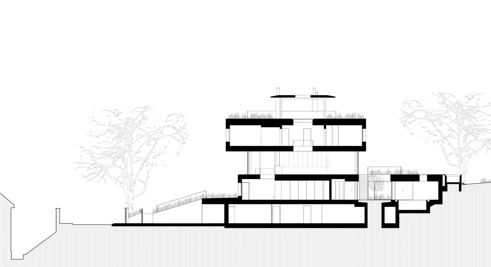 Ausschnittzeichnung der Villa Vista von Znameni Ctyr Architekti Architektonische Ausschnittzeichnung der Villa Vista von Znameni Ctyr Architekti in Prag