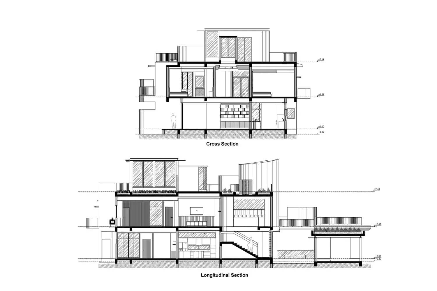 Querschnitts- und Längsschnitte des Wat Bo House von UAD Architects Querschnitts- und Längsschnitte des Wat Bo House von UAD Architects in Kambodscha