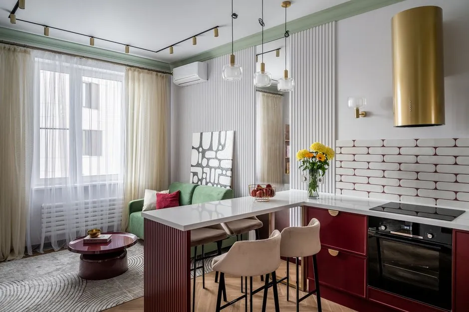 Foto: Küche und Esszimmer im Stil Modern, Eklektik, Wohnung, Projekt des Tages, Moskau, 1 Zimmer, bis zu 40 Quadratmeter, Anastassia Wolodina – Foto auf INMYROOM