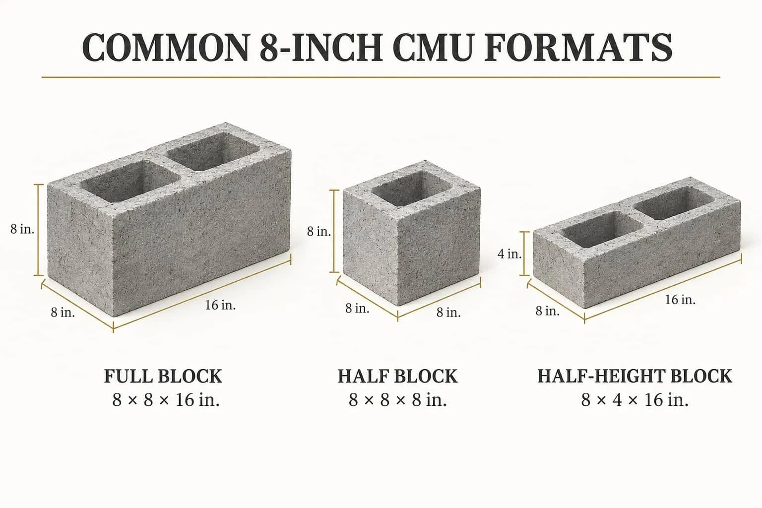 セメントブロックの寸法：標準的なCMUサイズの説明