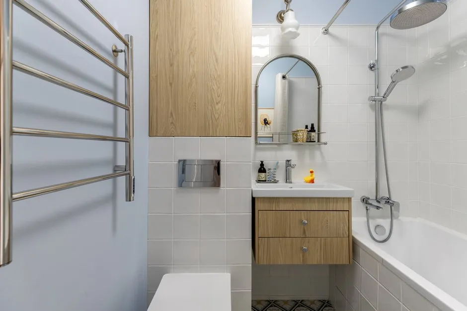 Zdjęcie: Łazienka w stylu nowoczesny, minimalizm, małe mieszkanie, mieszkanie, projekt dnia, Moskwa, chruściewka, 1 pokój, do 40 metrów, vintage/retro, Aina Meredova – zdjęcie na INMYROOM