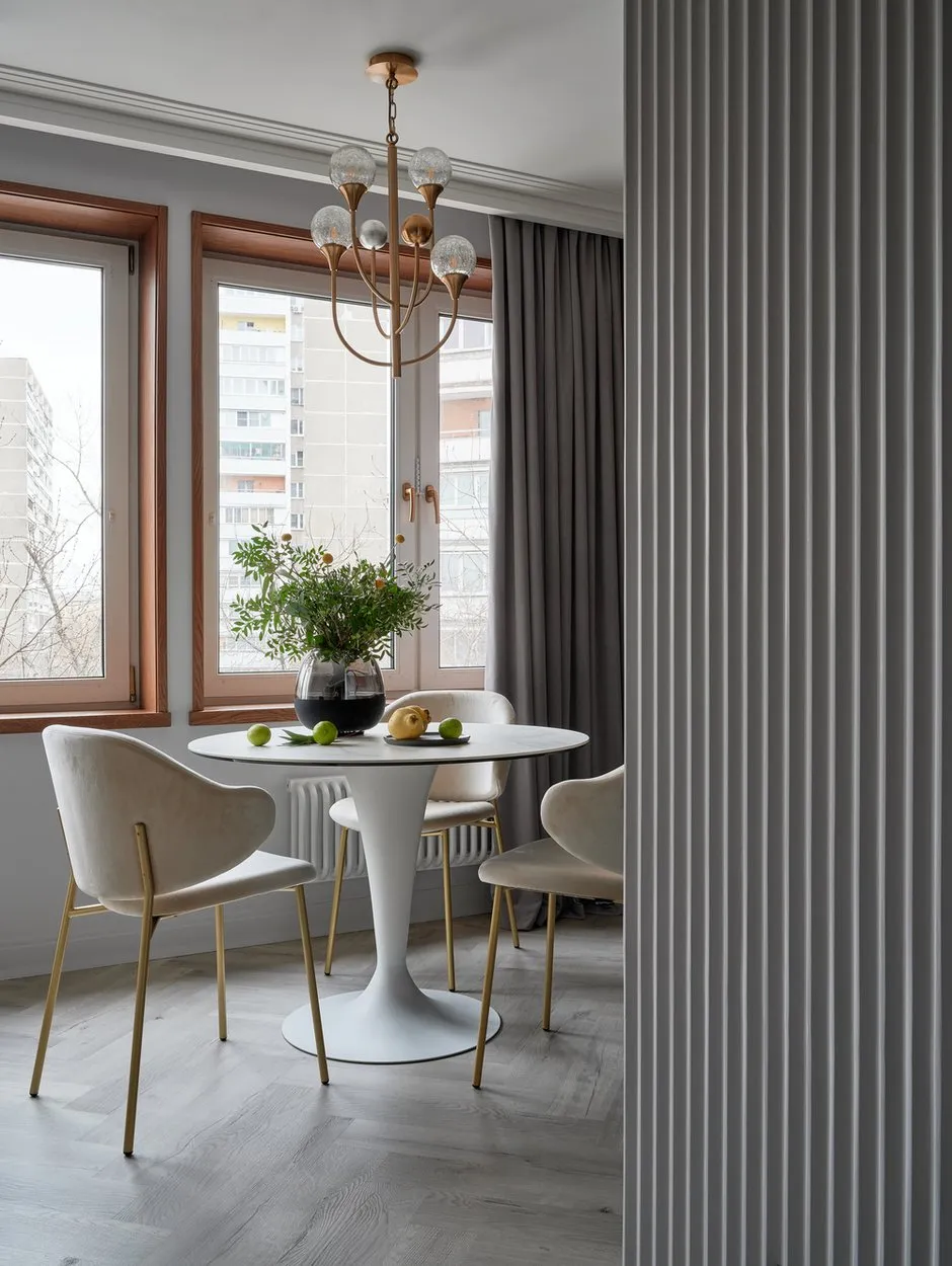 Foto: Küche und Esszimmer im Stil Modern, Minimalismus, Wohnung, Projekt des Tages, Moskau, 2 Zimmer, 60–90 Quadratmeter, Olga Mizrah, Lefortovo – Foto auf INMYROOM