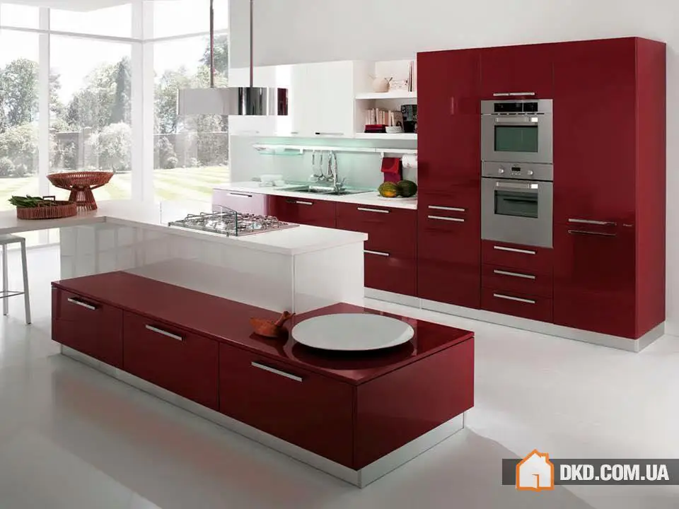 Elegantes ideas de estanterías de cocina en rojo y blanco - 1