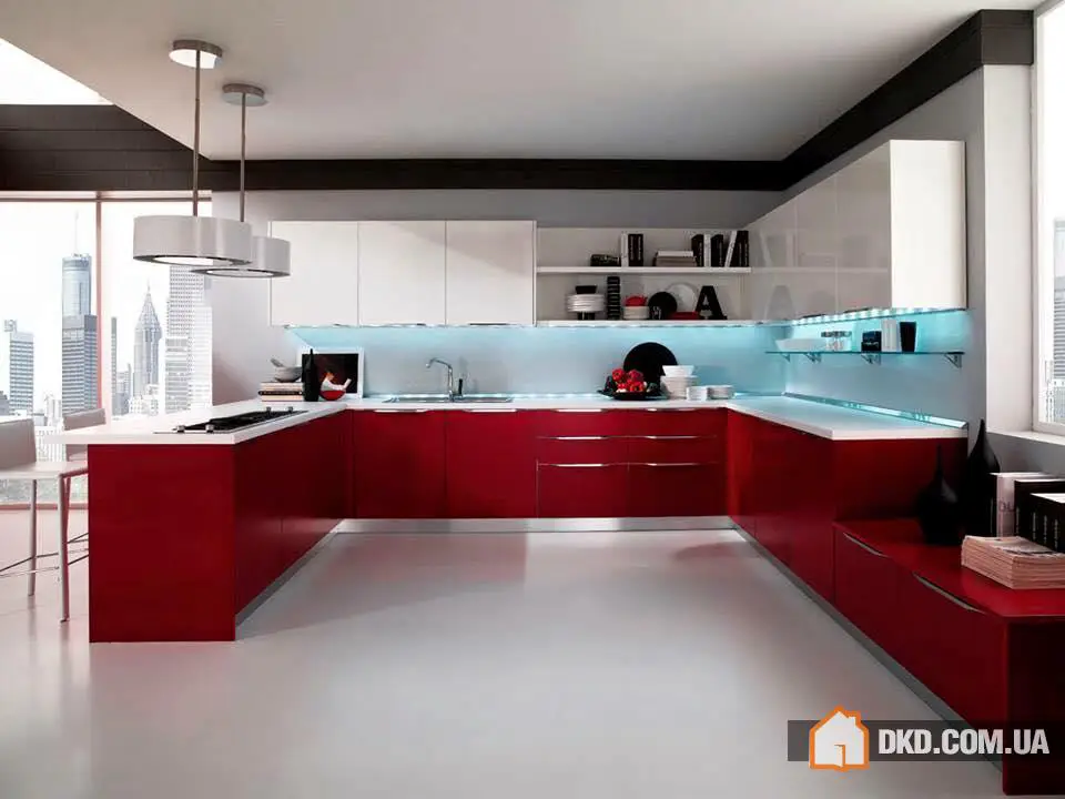 Elegantes ideas de estanterías de cocina en rojo y blanco - 3