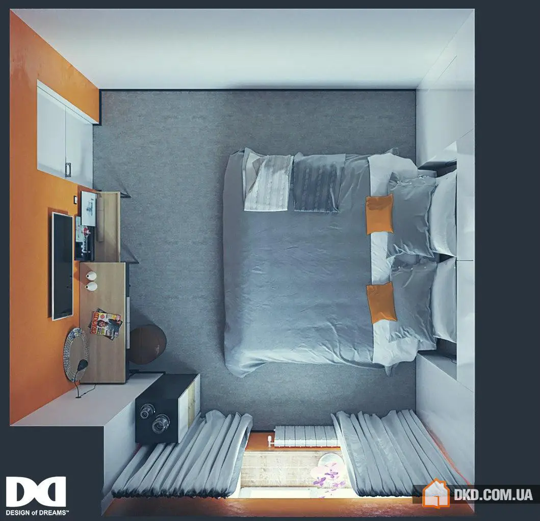 Orange Bedroom for Young Couple. Project: Design of Dreams - Gallery image 1