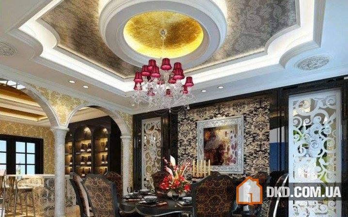 Впечатлящий дизайн потолков в кухне