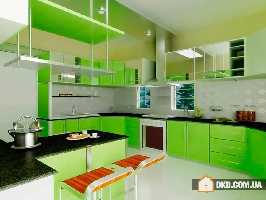 Великолепные глянцевый дизайн для зеленой кухни