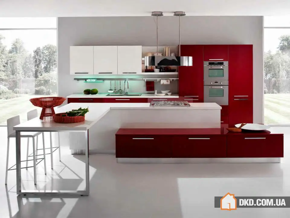Elegantes ideas de estanterías de cocina en rojo y blanco - 2
