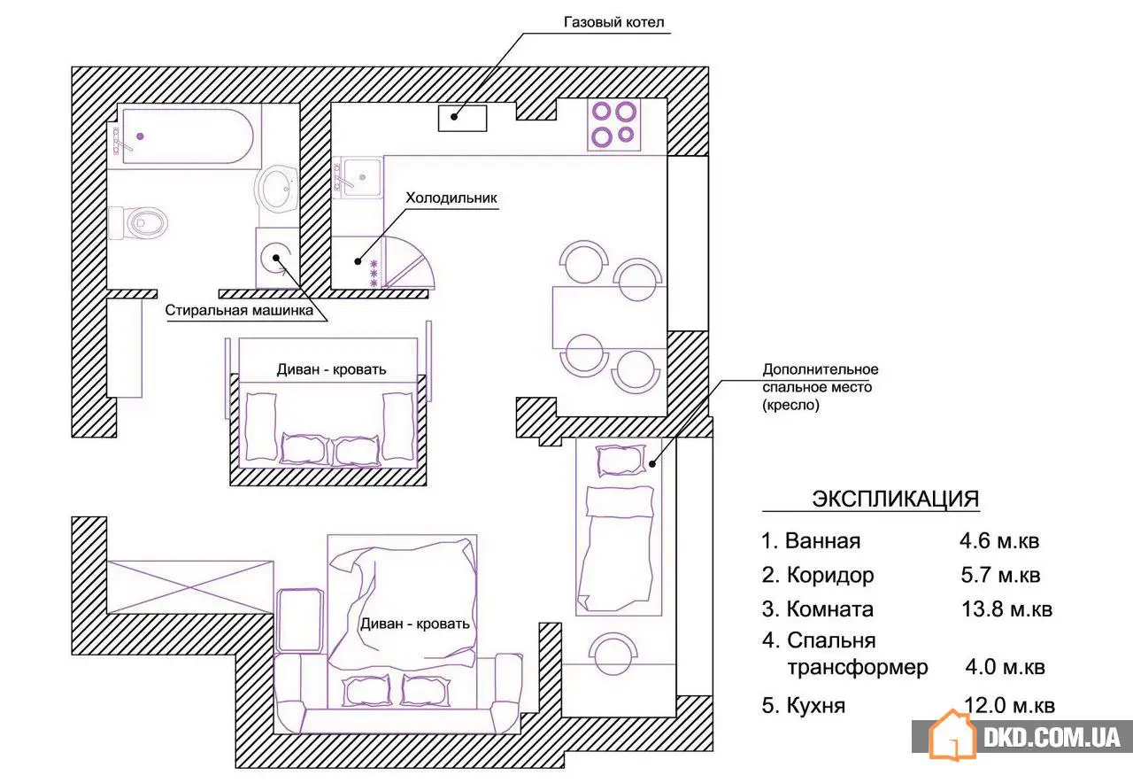 Перепланування однокімнатної квартири для родини з трьох осіб - Gallery image 7