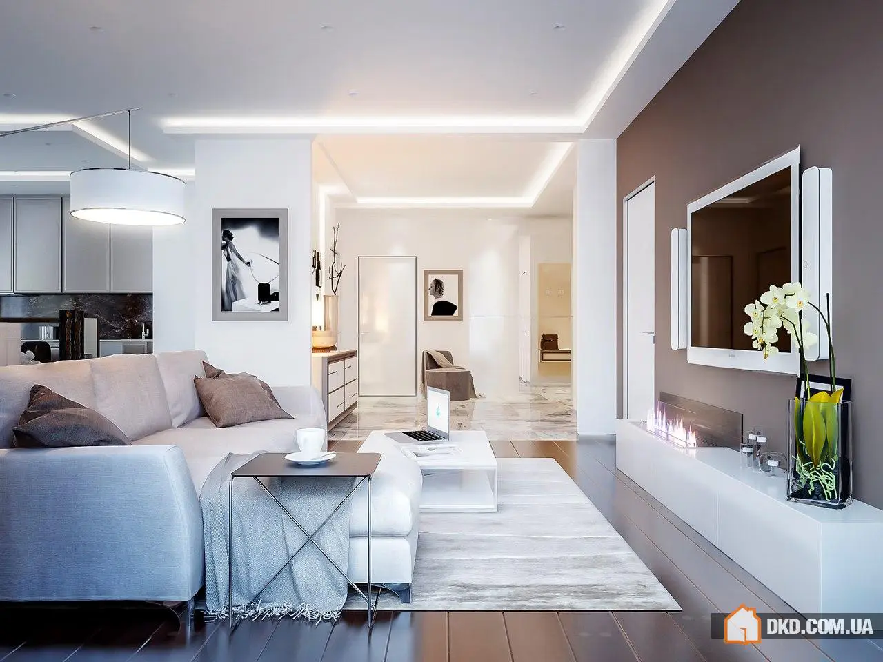 Sala de estar elegante con chimenea ecológica en estilo contemporáneo de la Studio de Vivienda de Lujo de Alexander Akimenkov - Gallery image 2