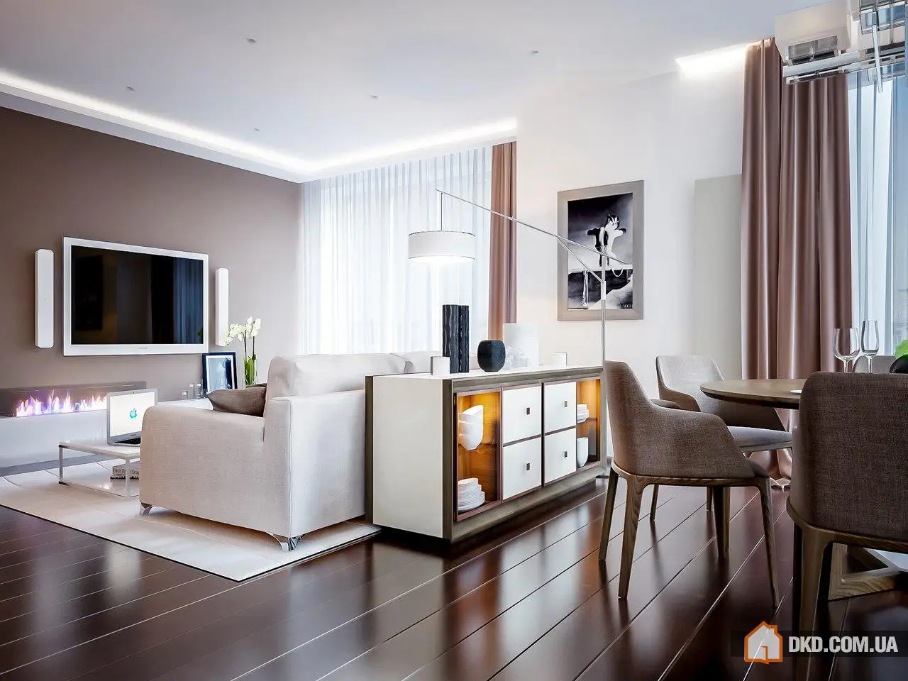 Sala de estar elegante con chimenea ecológica en estilo contemporáneo de la Studio de Vivienda de Lujo de Alexander Akimenkov - Gallery image 3